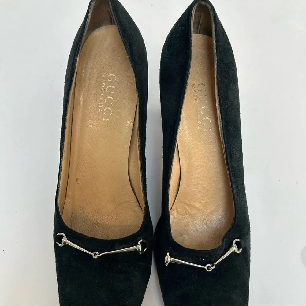 Gucci Horsebit Suede Pumps 101 4277‎ Made in Italy size 8AA Forest Green